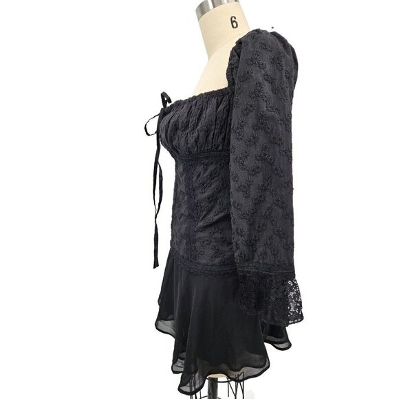 Mistress Rocks Embroidered Mini Dress Womens Large Plus Off Shoulder Black - Picture 6 of 10